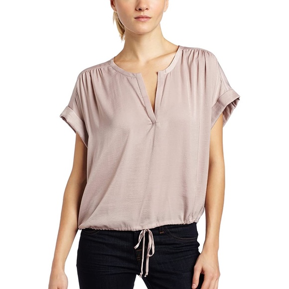 BCBGMaxAzria Tops - BCBGMaxAzria Tana Satin Draw-Hem Oversized Blouse Boho Taupe/Nude Athleisure M